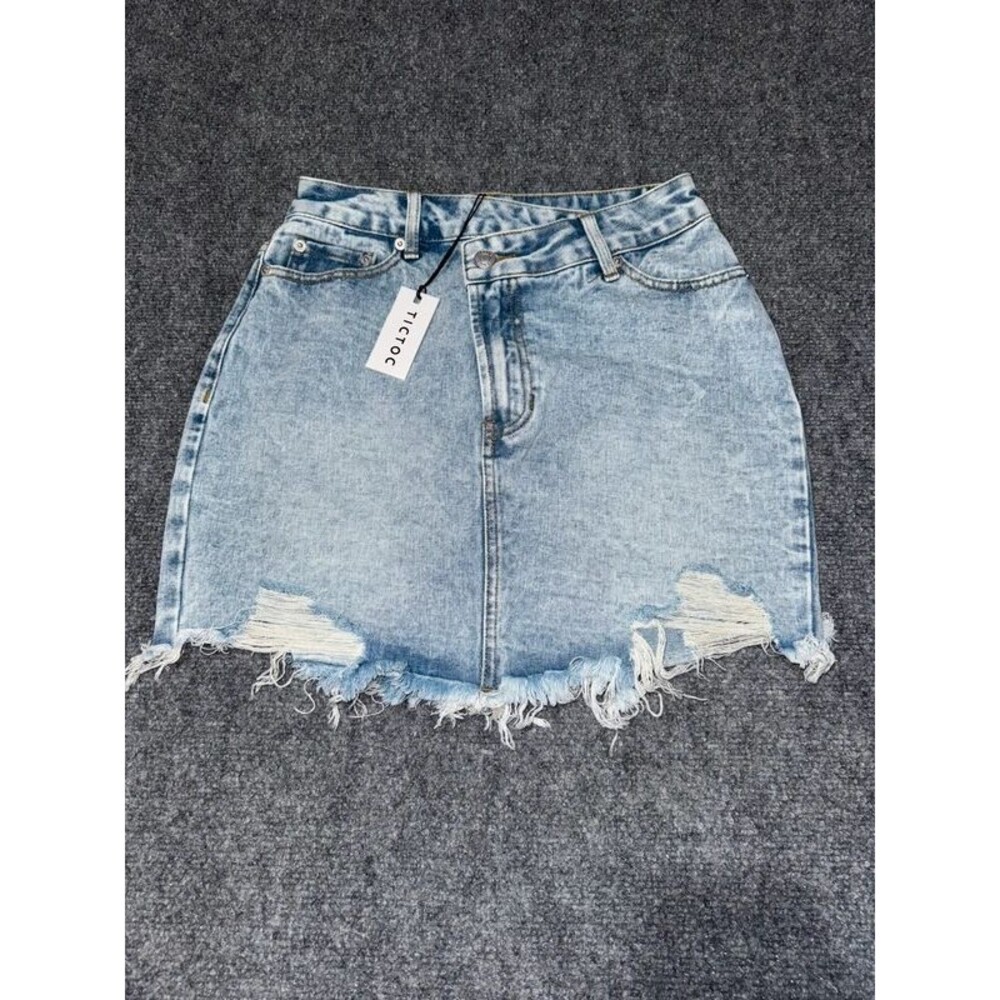Tictoc Distressed Light Wash Denim Mini Skirt NWT Size S